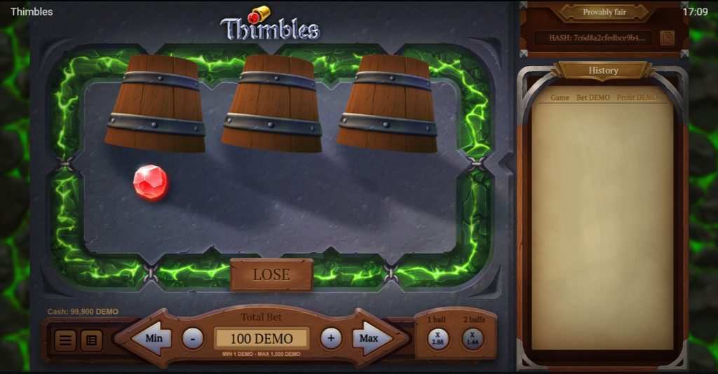 thimbles slot lose